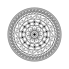 Zentangle Inspired Mandala with Decorative Concentric Rings and Swirls