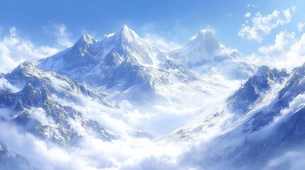 Obraz premium Majestic snow-capped mountains above clouds, stunning landscape, perfect for wallpaper, or travel brochures