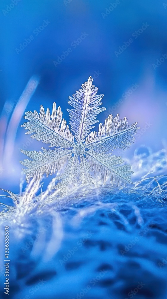 Poster A delicate snowflake resting on a soft and textured surface