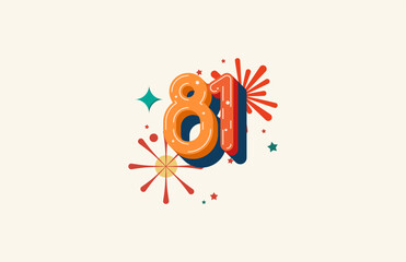 Logo Number Colorful 81th, 81th Happy Birthday or Anniversary with fireworks concept. Happiness and funny design concept.
