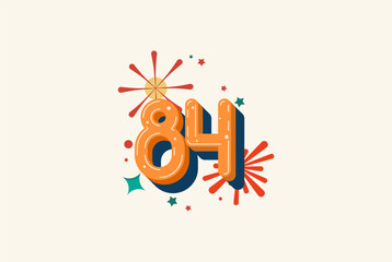 Fototapeta premium Logo Number Colorful 84th, 84th Happy Birthday or Anniversary with fireworks concept. Happiness and funny design concept.