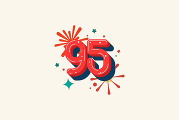 Fototapeta premium Logo Number Colorful 95th, 95th Happy Birthday or Anniversary with fireworks concept. Happiness and funny design concept.