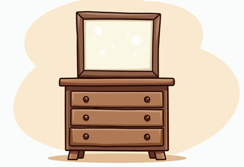 Detailed Vector Image: Classic Dresser with Three Drawers and Mirror, Illustrating Furniture Details, Home Organization, and Interior Decoration, Suitable for Design Education, 3D Modeling, and Visual
