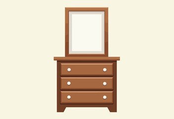 Modern Vector Art: Simplified Wooden Dresser Illustration, Representing Furniture Design, Minimalist Home Décor, and Contemporary Interior Style, Ideal for Design Apps, Websites, and Social Media.

