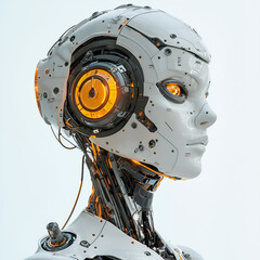 Fototapeta premium Futuristic AI Android: Detailed Cybernetic Portrait with Advanced Technology Features