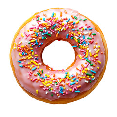 Pink donut with colorful sprinkles sweet treat delicious dessert sugary goodness