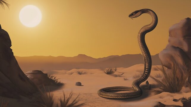 Desert Cobra Silhouette Against Golden Sunset