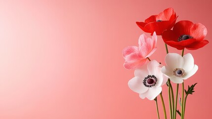 Minimalist style red anemone flowers in gradient background nature photography floral arrangement serene environment