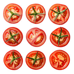 Nine Slices of Red Tomatoes on Black Background
