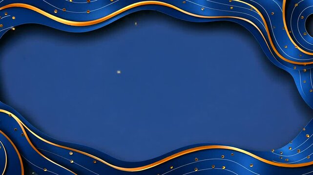 Blue gold abstract wave frame, dark background, design template