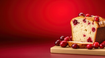 Minimalist style a slice of cranberry bread with fresh berries studio setting culinary art vibrant colors