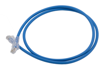 Blue network cables with molded RJ45 plug on transparent background (PNG File)	
