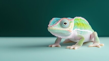 Minimalist style chameleon in tranquil setting nature photography green environment close-up view