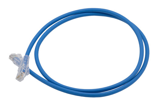 Blue network cables with molded RJ45 plug on transparent background (PNG File)	

