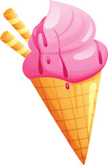 Pink Ice Cream Cone with Syrup and Waffle Sticks
