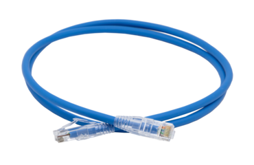 Blue network cables with molded RJ45 plug on transparent background (PNG File)	
