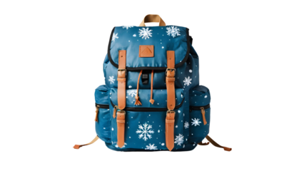 Trendy Backpack with Winter Design Patterns isolated on transparent background.