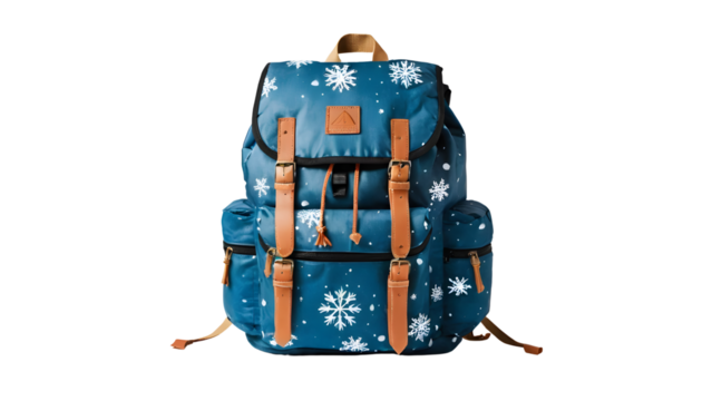 Trendy Backpack with Winter Design Patterns isolated on transparent background.