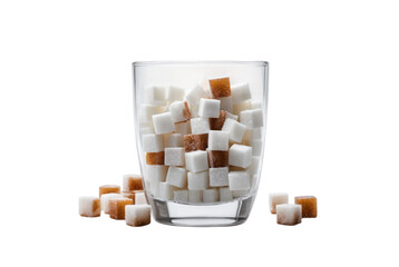 Many sugar cubes are inside a glass jar