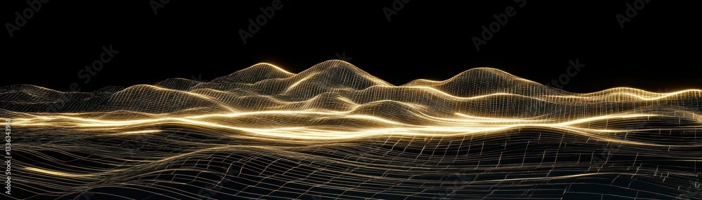 Poster a digital rendering of glowing topographic landscape and terrain