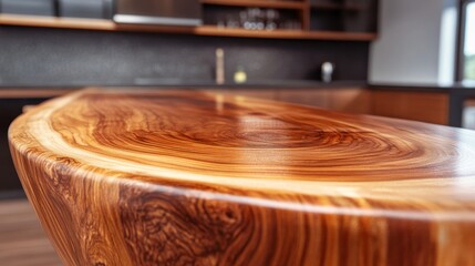 Obraz premium Close-up of Polished Wooden Table Highlighting Beautiful Grain Patterns
