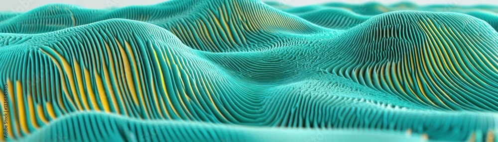 Poster abstract landscape rendered with turquoise and yellow textured patterns