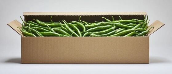 Obraz premium A Cardboard Box Overflowing With Fresh Green Chili Peppers