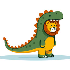 Fototapeta premium Playful lion in green dinosaur costume. Ideal for children's costume parties or pretend play activities.