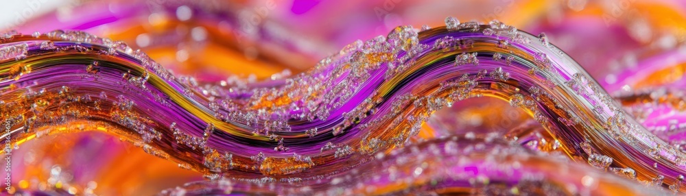 Poster A colorful abstract composition displaying wavy lines with crystalline textures