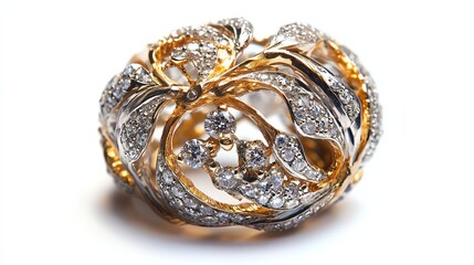 Elegant gold and diamond ring design close-up.