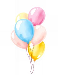 Colorful Watercolor Balloons Floating for Celebration and Birthday Illustration