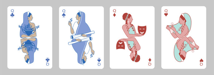 Fototapeta premium Classical Greek-inspired poker card figures and aces. Greek myth playing cards, Diamonds, Clubs, Hearts, and Spades.