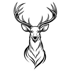 Stag head illustration with antlers in black and white