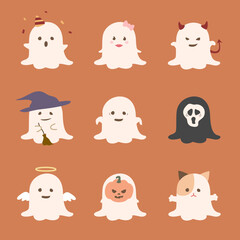 The cute ghost cartoon elements collection 