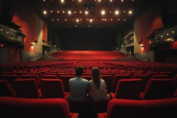 Joyful Couple Enjoying a Motion Picture Experience in a Cozy Cinema
