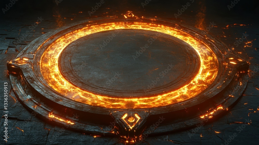 Poster An oval shaped platform with fiery glowing elements in design