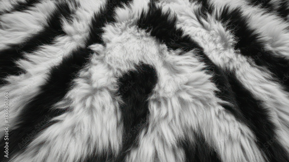 Poster Black and white fluffy material with irregular stripe patterns displayed