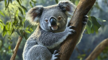 Fototapeta premium An adorable koala is perched on a tree branch