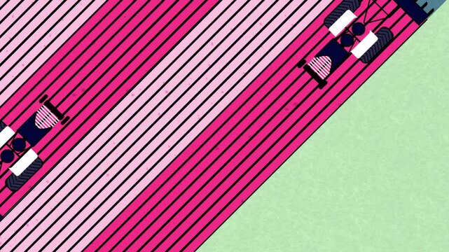 Animation with tulip fields and tractors