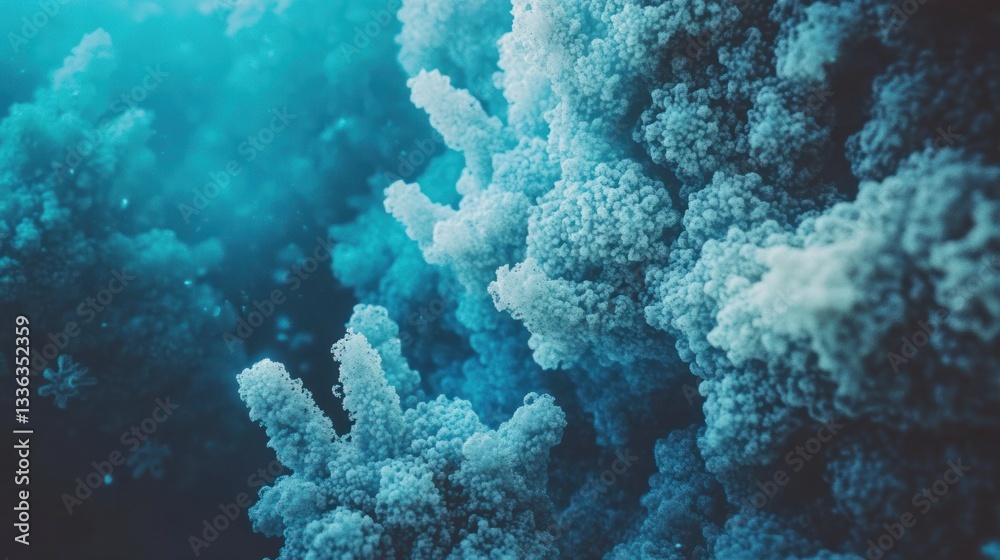 Poster abstract image shows submerged coral and cloudy underwater formations