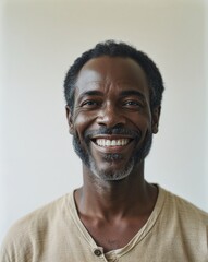 Obraz premium black African middle age guy happy on plain white clean background model portrait pose close up