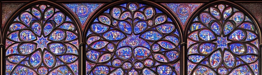 Beautiful stained glass windows with ornate frames and intricate designs