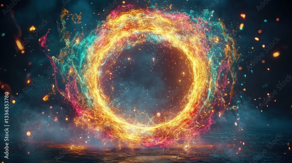 Poster a vibrant circular portal displays colorful energy within itself
