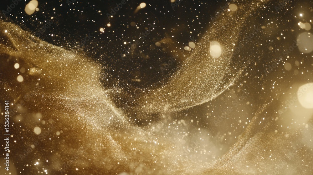 Poster abstract image of golden particles and light effects in space