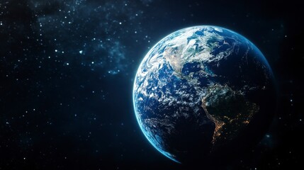 Obraz premium Earth View From Space Showing Continents and Clouds Against Starry Background