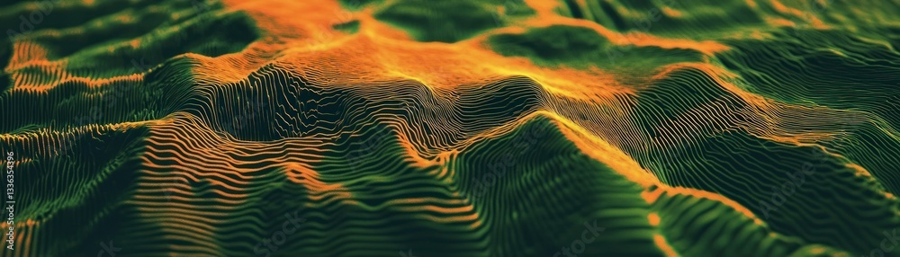 Poster abstract digital topographic representation depicting a mountain landscape with contour lines