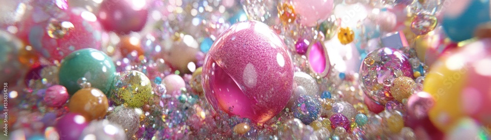Poster an abstract composition of colorful sparkly spheres and beads