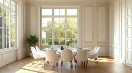 Obraz premium Elegant Dining Room with Large Windows