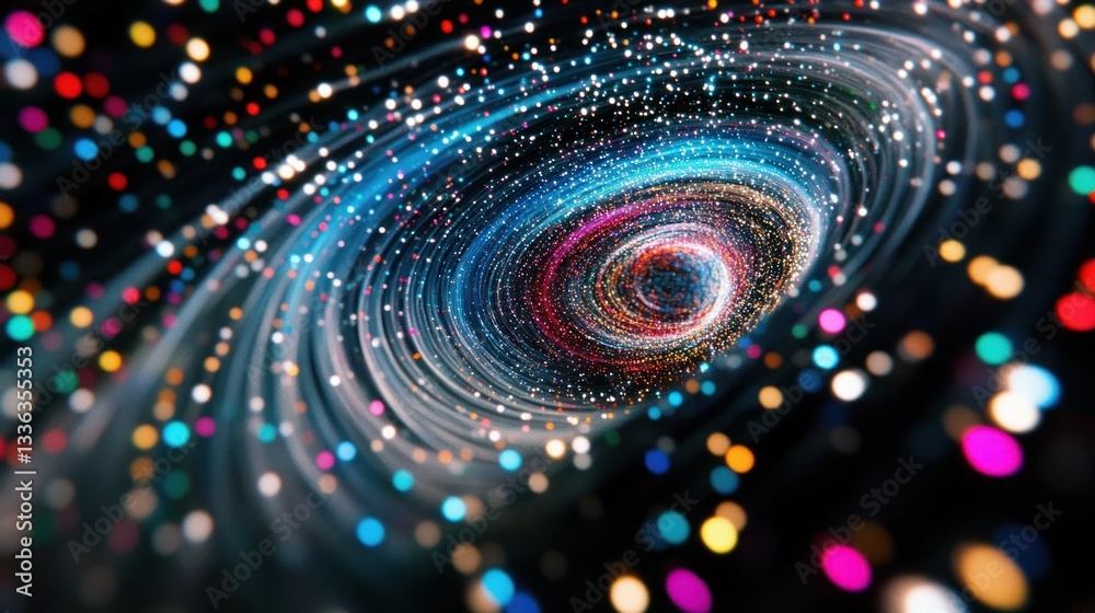 Poster A colorful swirling vortex of lights and particles creates an abstract design