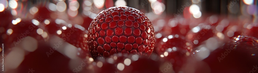 Poster a close up view of many small red spheres